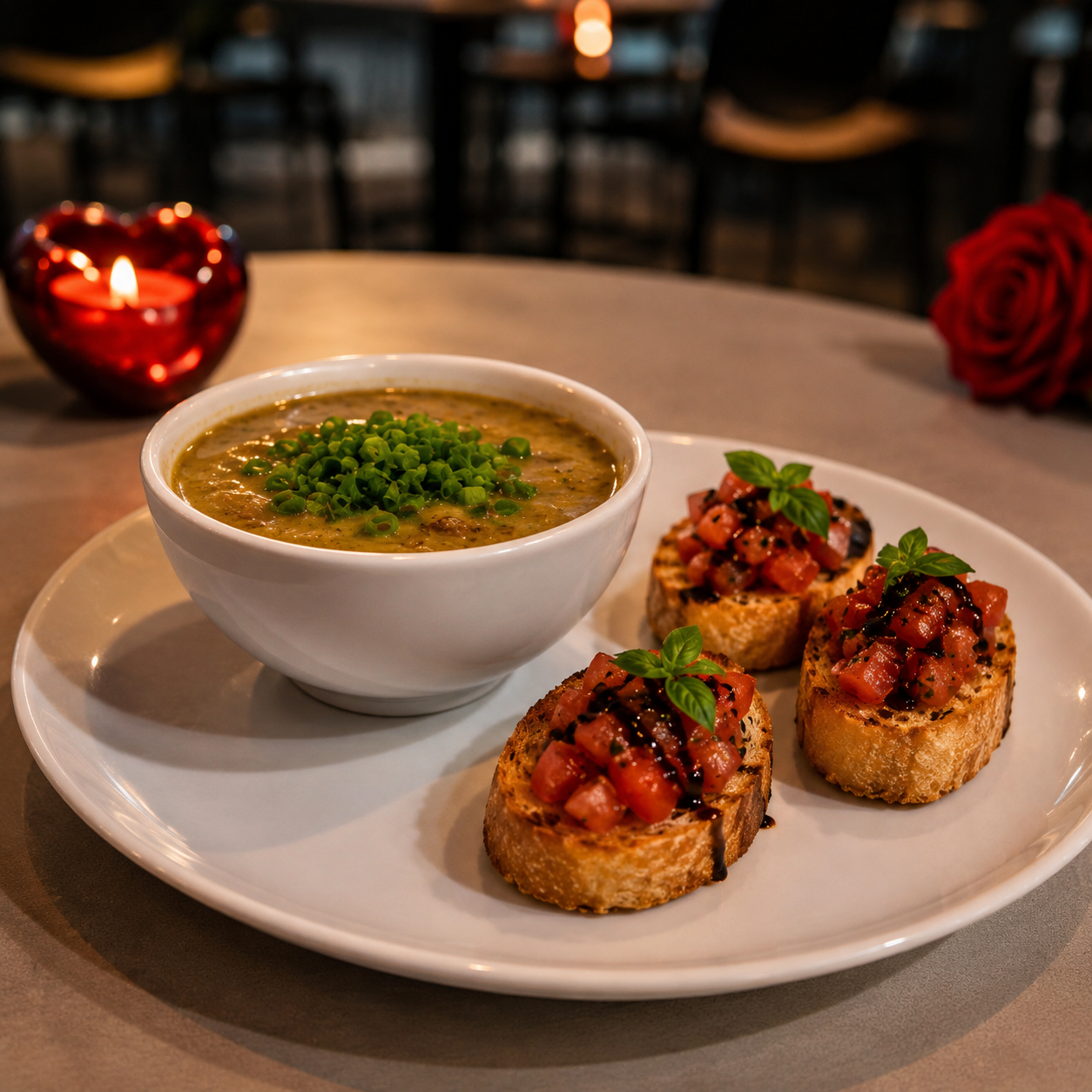 Caldo de costela com bruschetta