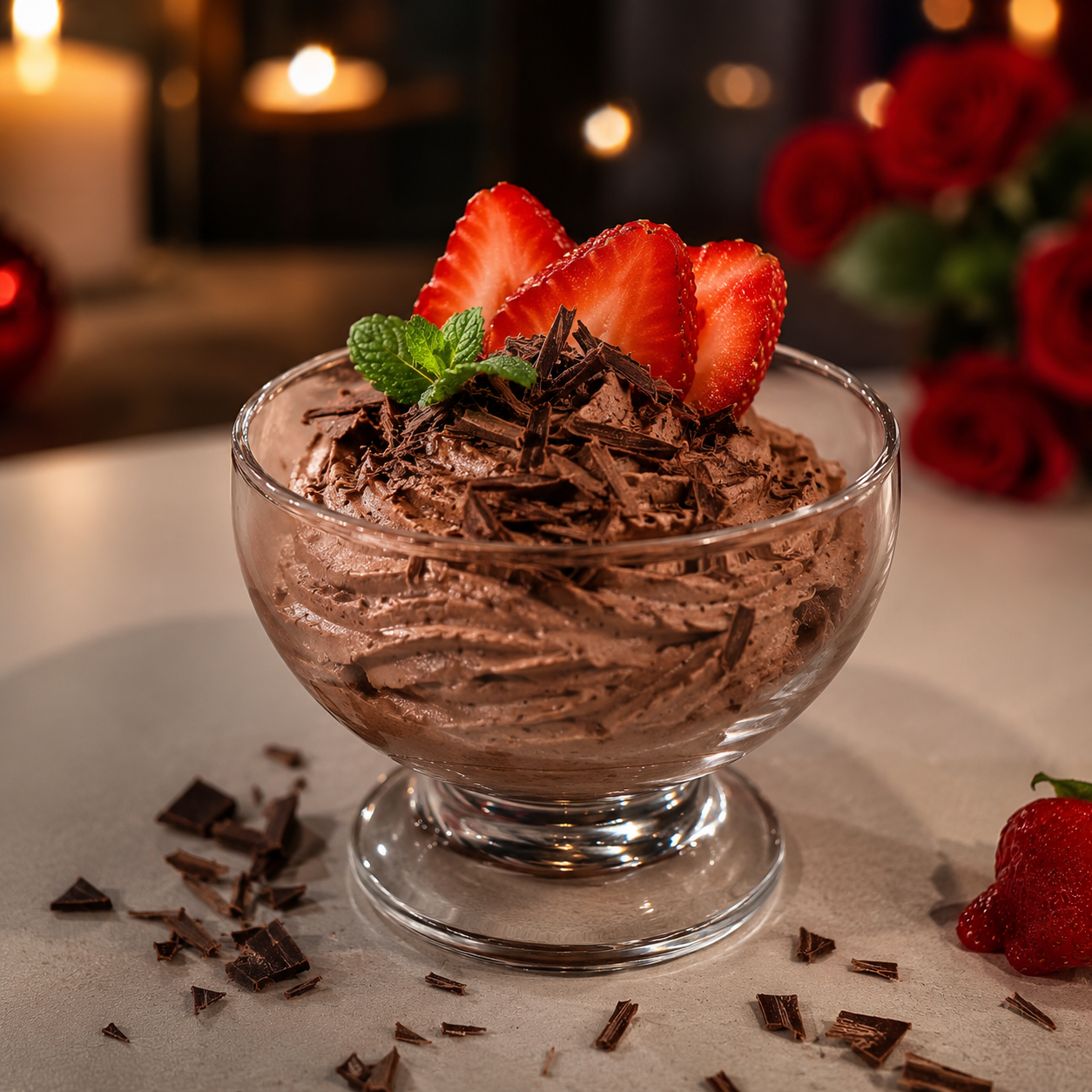 Mousse de chocolate com morangos